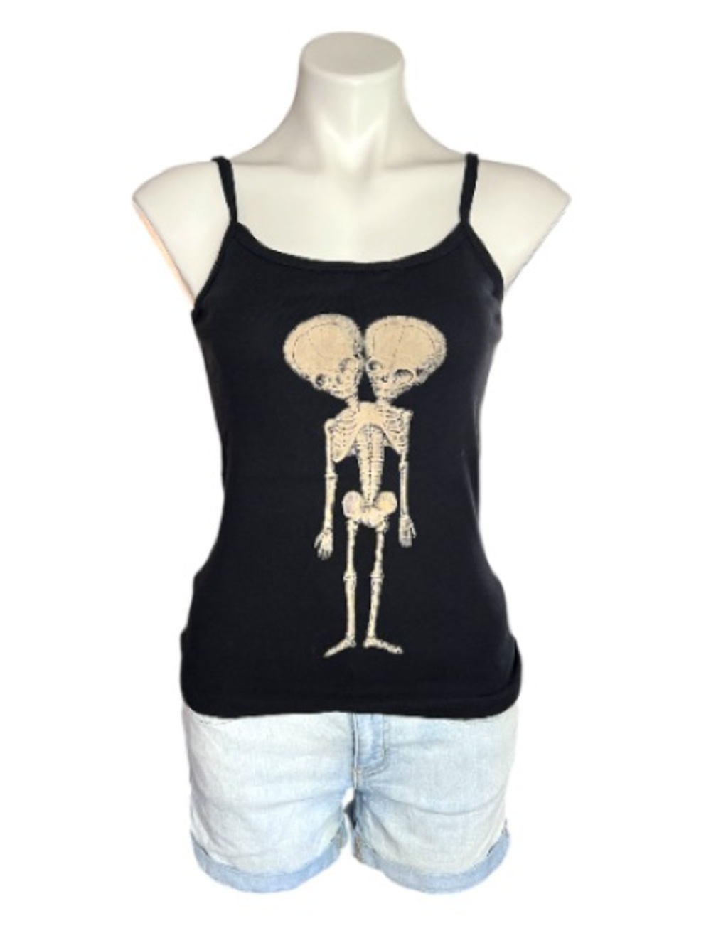 American Apparel Conjoined Twins Skeleton Cami Black Goth Grunge L